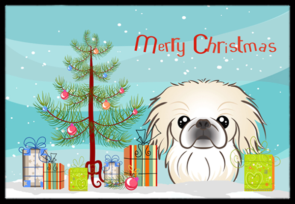 Christmas Tree & Pekingese Indoor or Outdoor Mat- - 18 x 27