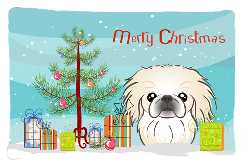 BB1593PILLOWCASE Christmas Tree & Pekingese Fabric Standard Pillowcase