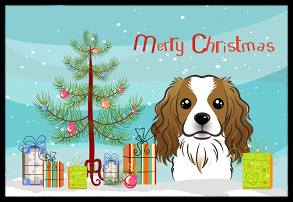 Christmas Tree & Cavalier Spaniel Indoor or Outdoor Mat- 24 x 36
