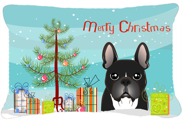Christmas Tree & French Bulldog Fabric Decorative Pillow
