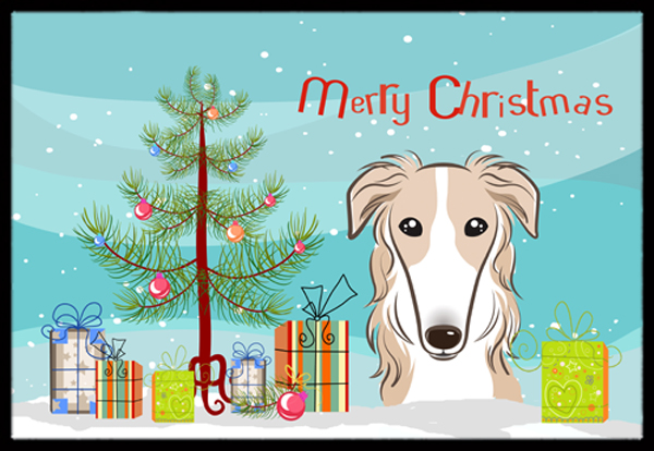 Christmas Tree & Borzoi Indoor or Outdoor Mat- - 24 x 36