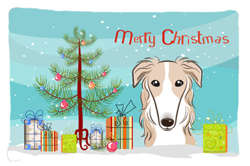 Christmas Tree & Borzoi Fabric Standard Pillowcase