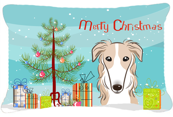 Christmas Tree & Borzoi Fabric Decorative Pillow