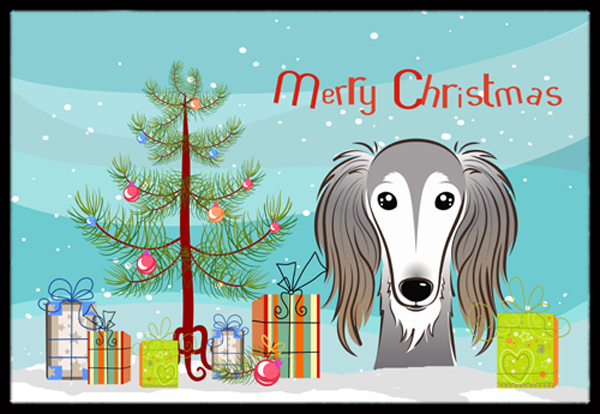 Christmas Tree & Saluki Indoor or Outdoor Mat- - 18 x 27