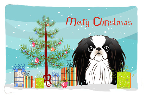 Christmas Tree & Japanese Chin Fabric Standard Pillowcase
