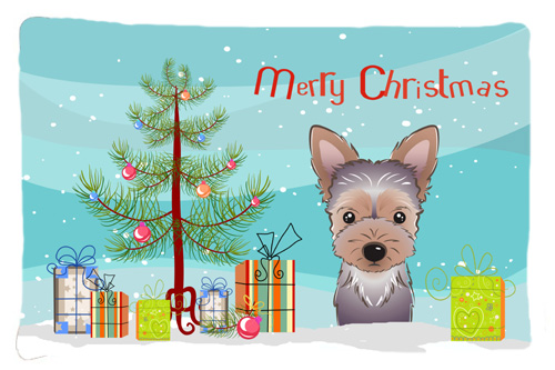 Christmas Tree & Yorkie Puppy Fabric Standard Pillowcase