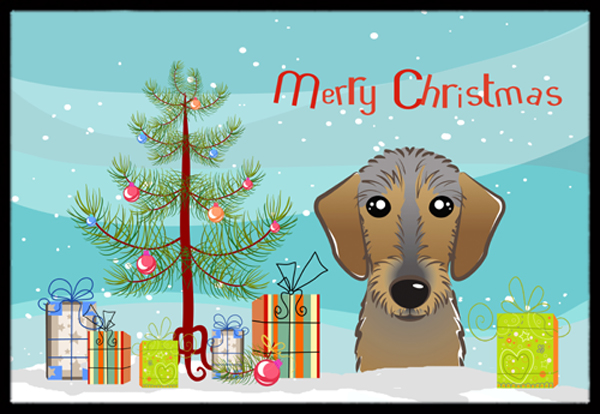 Christmas Tree & Wirehaired Dachshund Indoor or Outdoor Mat 18 x 27