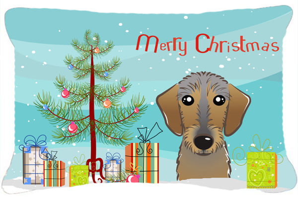 BB1605PW1216 Christmas Tree & Wirehaired Dachshund Fabric Decorative Pillow