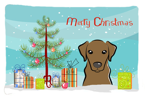 BB1606PILLOWCASE Christmas Tree & Chocolate Labrador Fabric Standard Pillowcase