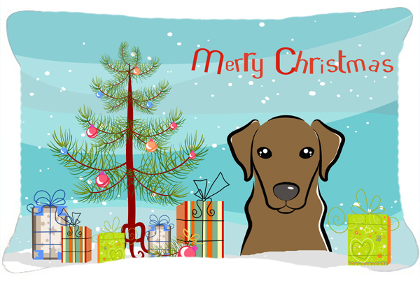 Christmas Tree & Chocolate Labrador Fabric Decorative Pillow