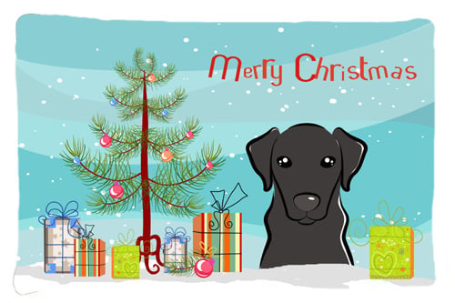 Christmas Tree & Black Labrador Fabric Standard Pillowcase