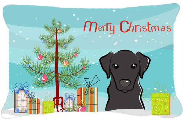 Christmas Tree & Black Labrador Fabric Decorative Pillow