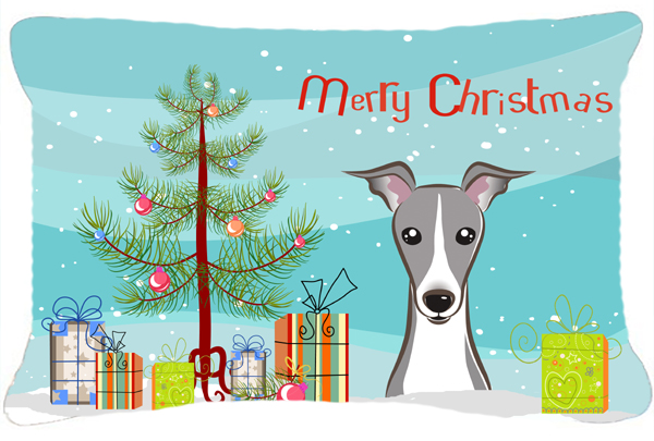 Christmas Tree & Italian Greyhound Fabric Decorative Pillow
