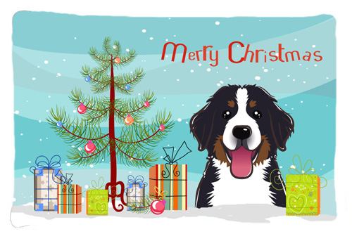 Christmas Tree & Bernese Mountain Dog Fabric Standard Pillowcase