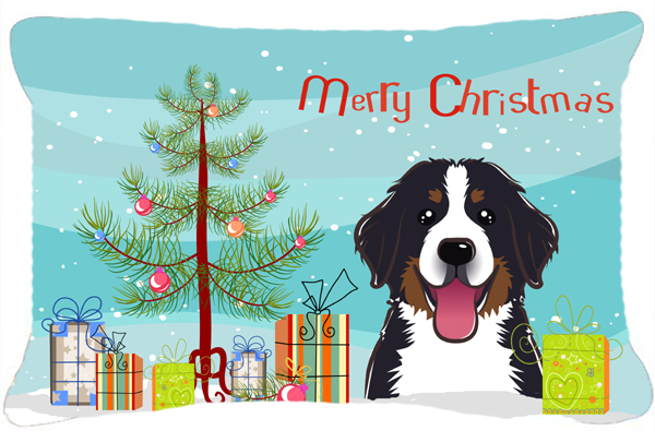Christmas Tree & Bernese Mountain Dog Fabric Decorative Pillow