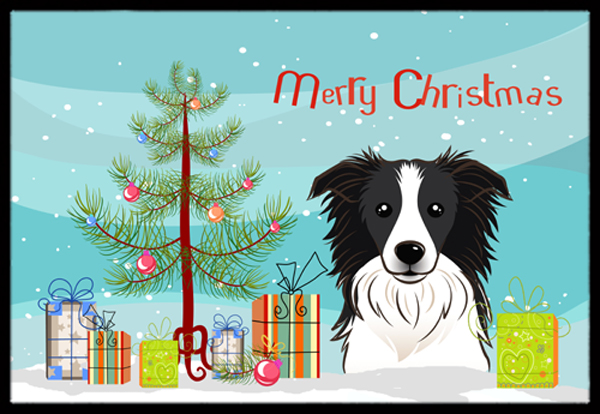 Christmas Tree & Border Collie Indoor or Outdoor Mat, 24 x 36