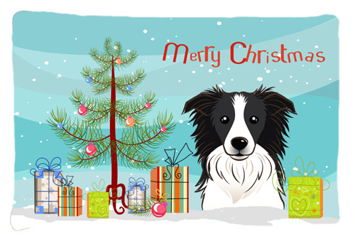 BB1613PILLOWCASE Christmas Tree & Border Collie Fabric Standard Pillowcase