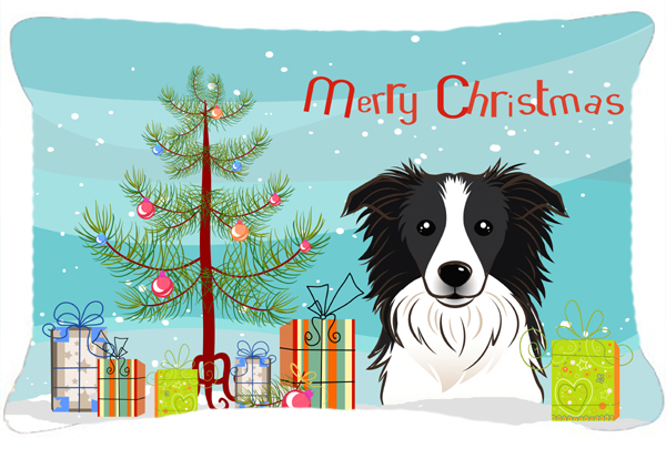 Christmas Tree & Border Collie Fabric Decorative Pillow