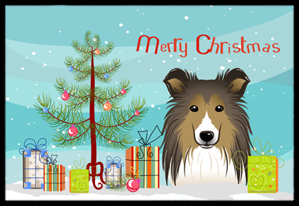 Christmas Tree & Sheltie Indoor or Outdoor Mat- 18 x 27