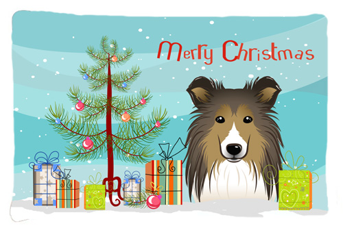 Christmas Tree & Sheltie Fabric Standard Pillowcase