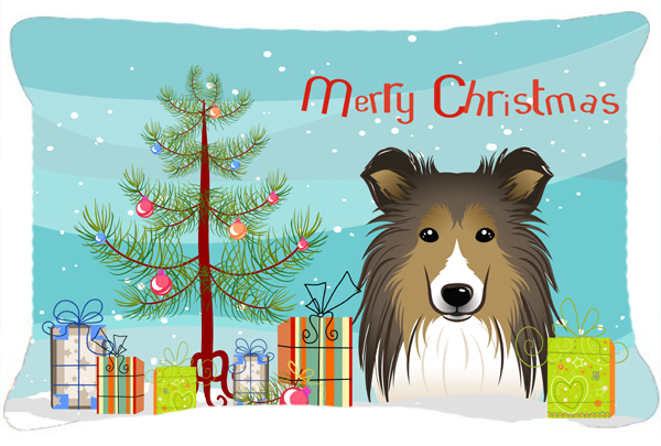 Christmas Tree & Sheltie Fabric Decorative Pillow