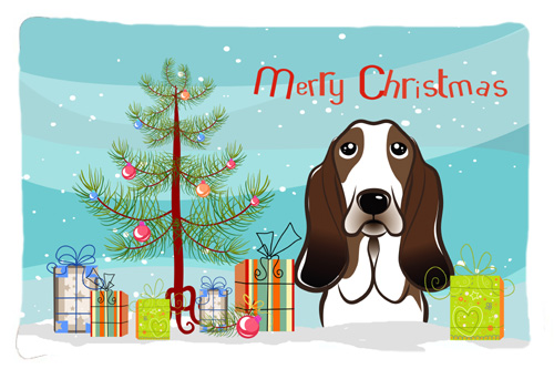 Christmas Tree & Basset Hound Fabric Standard Pillowcase