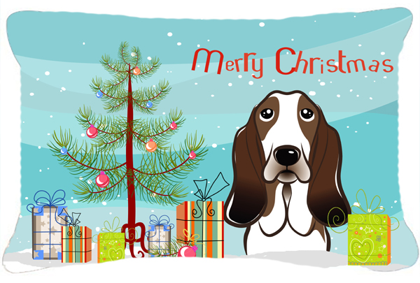 Christmas Tree & Basset Hound Fabric Decorative Pillow