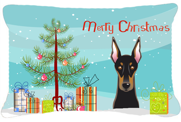 BB1617PW1216 Christmas Tree & Doberman Fabric Decorative Pillow