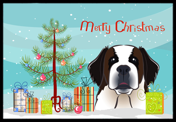 Christmas Tree & Saint Bernard Indoor or Outdoor Mat- 18 x 27