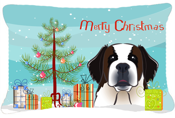 Christmas Tree & Saint Bernard Fabric Decorative Pillow