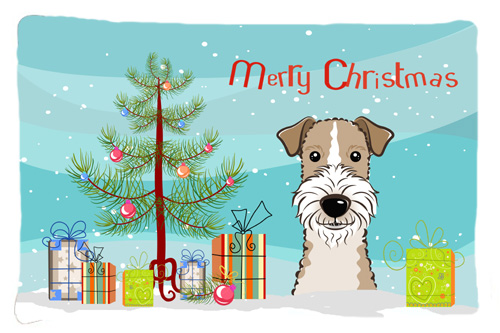 Christmas Tree & Wire Haired Fox Terrier Fabric Standard Pillowcase