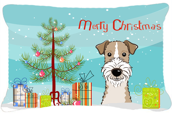 Christmas Tree & Wire Haired Fox Terrier Fabric Decorative Pillow