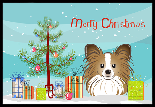 Christmas Tree & Papillon Indoor or Outdoor Mat- 24 x 36