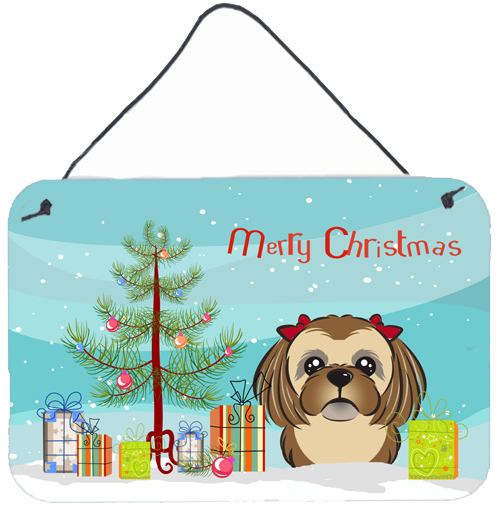 Christmas Tree & Chocolate Brown Shih Tzu Wall or Door Hanging Prints