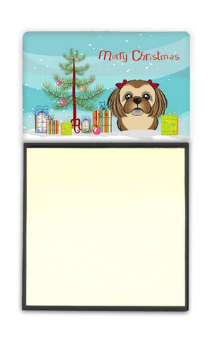 BB1621SN Christmas Tree & Chocolate Brown Shih Tzu Sticky Note Holder