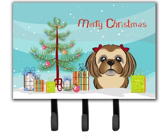 BB1621TH68 Christmas Tree & Chocolate Brown Shih Tzu Leash or Key Holder