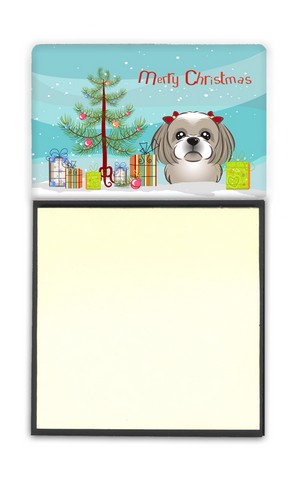 BB1622SN Christmas Tree & Gray Silver Shih Tzu Sticky Note Holder