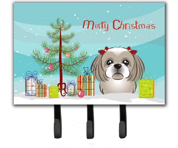 BB1622TH68 Christmas Tree & Gray Silver Shih Tzu Leash or Key Holder