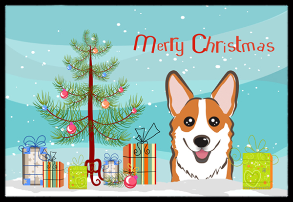 Christmas Tree & Red Corgi Indoor or Outdoor Mat- 18 x 27