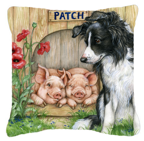 Patch the Border Collie & Piglet Friends Canvas Decorative Pillow