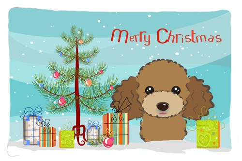 Christmas Tree & Chocolate Brown Poodle Fabric Standard Pillowcase