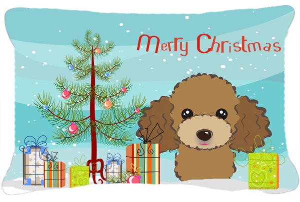 Christmas Tree & Chocolate Brown Poodle Fabric Decorative Pillow