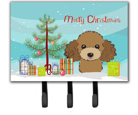 BB1628TH68 Christmas Tree & Chocolate Brown Poodle Leash or Key Holder