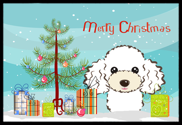 Christmas Tree & White Poodle Indoor or Outdoor Mat- 18 x 27