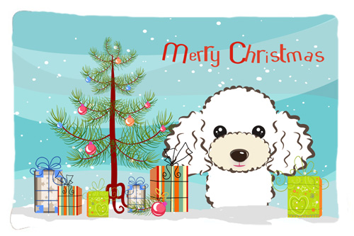 BB1629PILLOWCASE Christmas Tree & White Poodle Fabric Standard Pillowcase