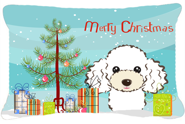 Christmas Tree & White Poodle Fabric Decorative Pillow