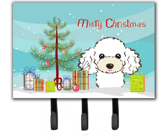 BB1629TH68 Christmas Tree & White Poodle Leash or Key Holder