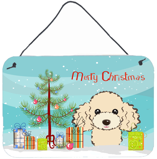 Christmas Tree & Buff Poodle Wall or Door Hanging Prints