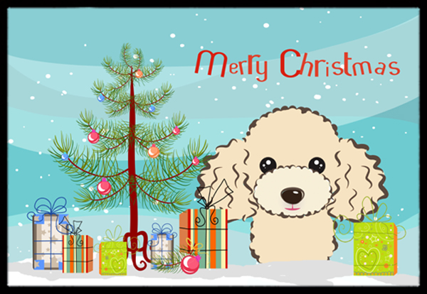 Christmas Tree & Buff Poodle Indoor or Outdoor Mat 18 x 27