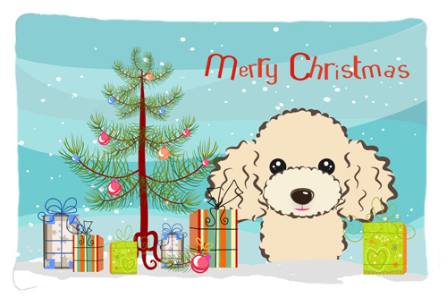 Christmas Tree & Buff Poodle Fabric Standard Pillowcase